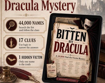 Bitten by Dracula | 44,000 Name Elimination Mystery Puzzle Book | Digital PDF | Gothic Detective Game | iPad & Printable