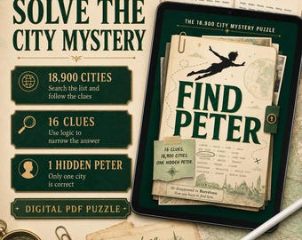 Find Peter A City Mystery Puzzle, 18,900 City Logic Game, Printable Deduction Puzzle, Travel Mystery Brain Teaser, Tablet Highlighting Game