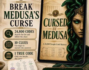 Cursed by Medusa | 24,800 Code Elimination Mystery Puzzle Book | Digital PDF | Logic Deduction Game | iPad & Printable