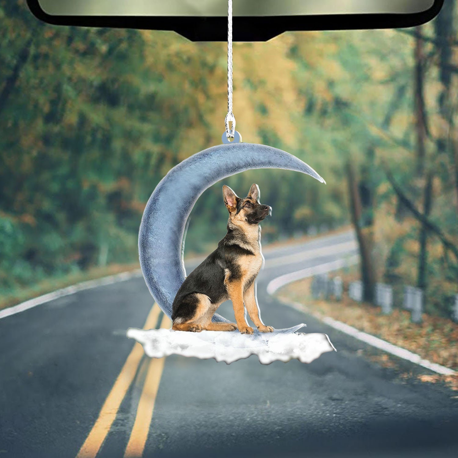 Dekoration Hund sitzt auf dem Mond Auto Ornament Auto Rückspiegel Anhänger