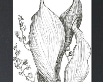 Stampa floreale di mughetto, tela artistica botanica disegnata a mano