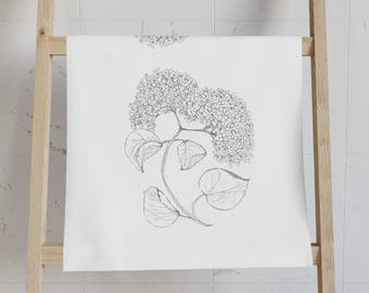 アジサイ柄ハンドタオル：ミニマルなボタニカルラインアート