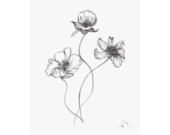 Floral line art print: minimalistische bloeminkttekening