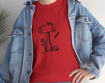 T-shirt paddenstoeltekening: uniseks zwaar katoenen T-shirt, natuurkunst