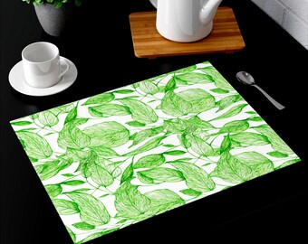 Mantel individual Hojas Verdes: Estampado de arte natural en sarga de algodón.