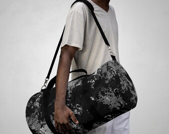 Plunjezak met splashprint, zwart houtskool oxford canvas, sportreistas