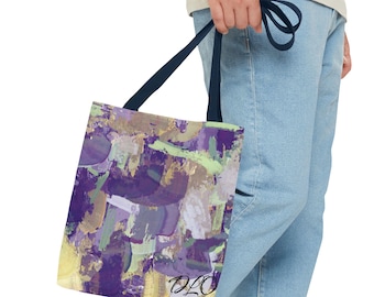 Abstract Art Tote Bag: Purple Patterned Polyester Carry-All