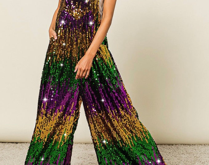 mardi gras overalls sequin