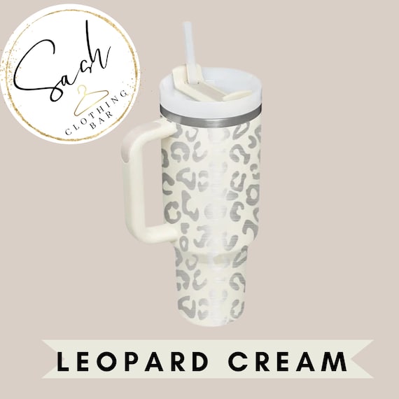 40 Oz Quencher Style Tumbler With Handle Cream Leopard 