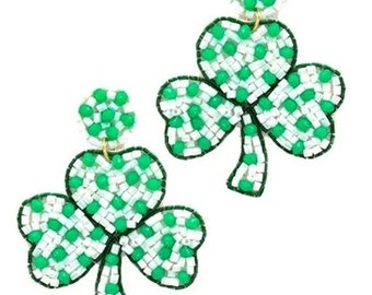 Four leaf Clover St Patrick’s Day beaded Earrings, Lucky Irish earrings