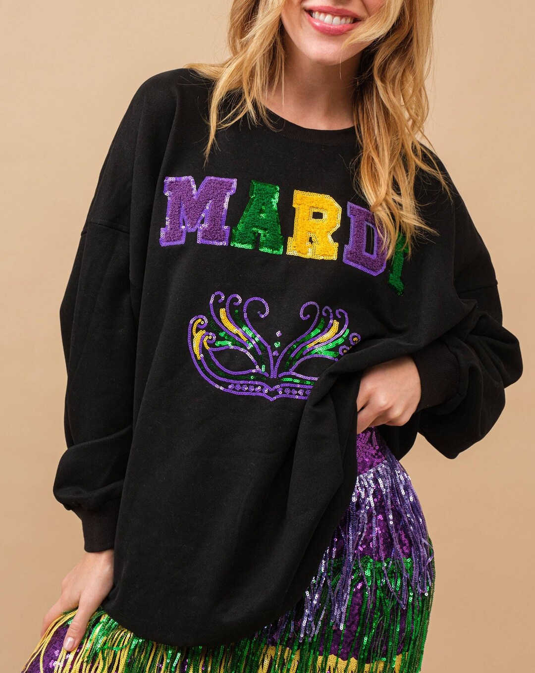 Mardi Gras Queen Sequin Sweatshirt