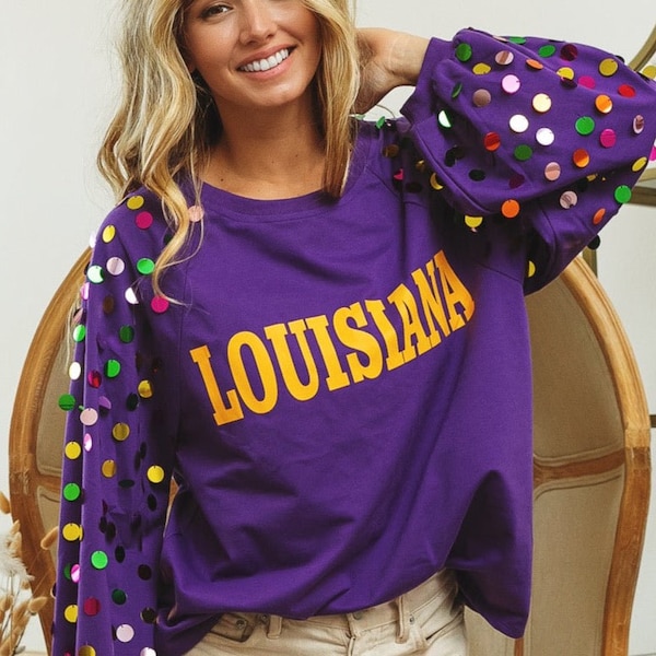 mardi gras shirt with sequin sleeves
