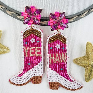 Pink Cowgirl boot beaded Earrings