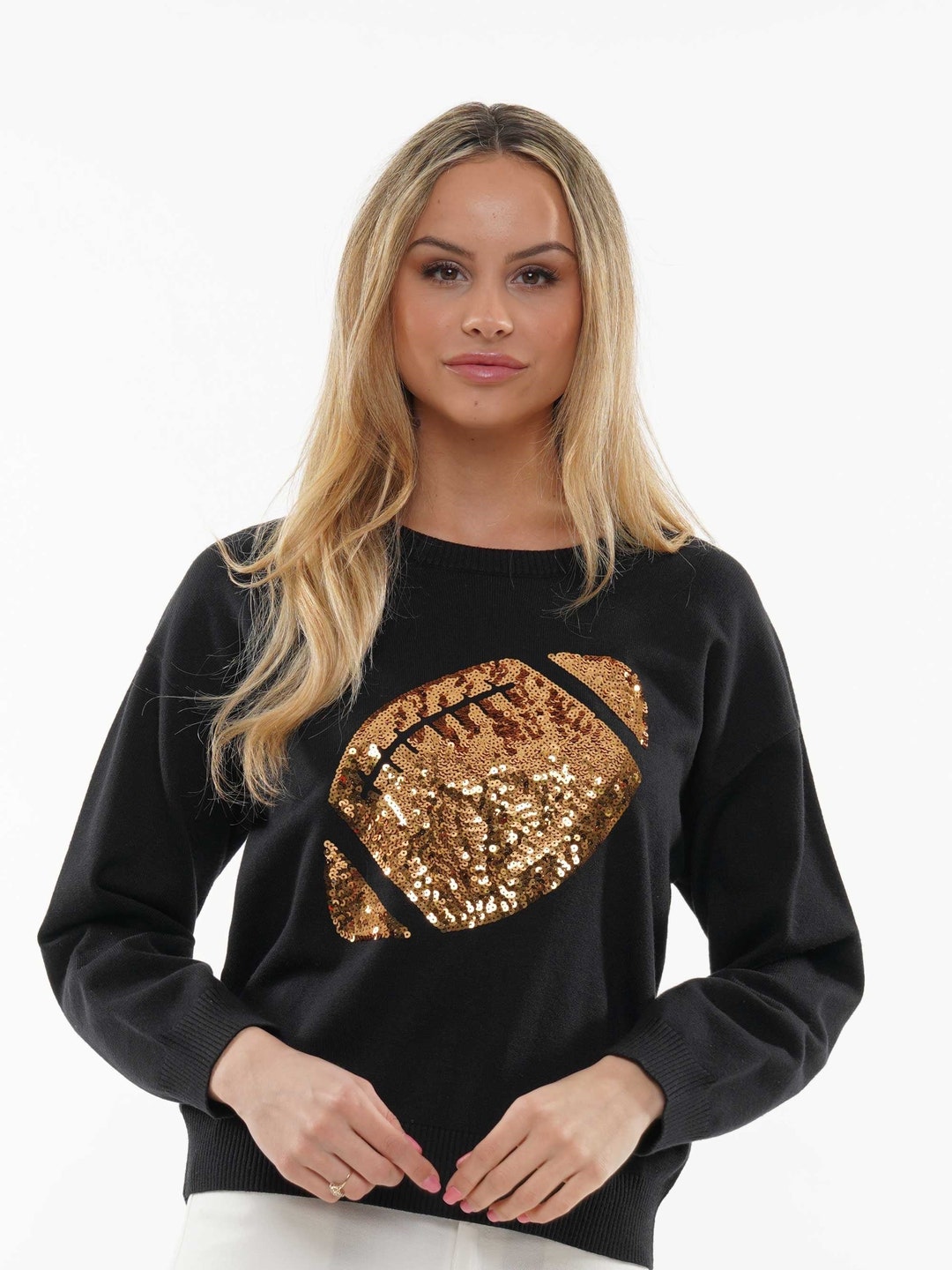 Black and Gold Sequin Football Pullover, Sparkly Game Day Sweater