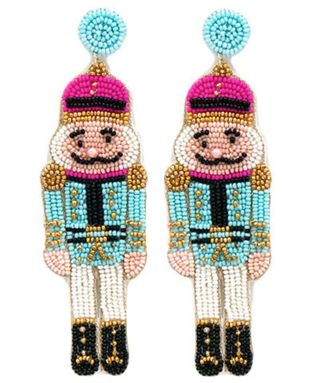 Classic Beaded Nutcracker Christmas Earrings Fuchsia Etsy