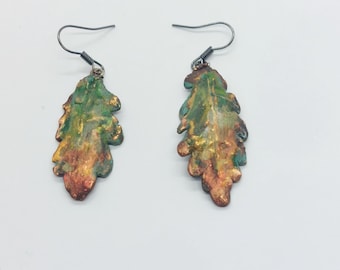Pendientes de hoja de roble de cobre | Hechos a mano con hojas de roble auténticas | Galvanizados. Joyería botánica | Pendientes bohemios con motivos naturales ES 39