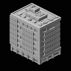 Puede incluir: Un edificio gris de varios pisos con un techo plano y muchas ventanas. El edificio tiene un diseño moderno con un patrón de cuadrícula en las ventanas.