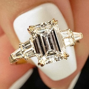 2.40 Ct Emerald Cut Moissanite Engagement Ring, Emerald Cut Ring, Moissanite Engagement Ring, Art Deco Ring