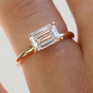 1.54 Ct Emerald Cut Moissanite Engagement Ring, Emerald Cut Ring, Moissanite Engagement Ring, Solitaire Emerald Cut Ring