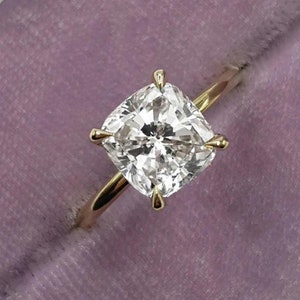 3.01 Ct Cushion Cut Moissanite Engagement Ring, Cushion Cut Ring, Elongated Cushion, Hidden Halo Ring for Her