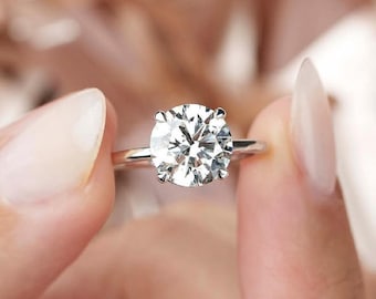 3 Ct Round Brilliant Cut Moissanite Engagement Ring, Round Cut Ring, Hidden Halo Ring, Brilliant Cut Ring