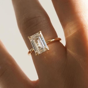 3.12 Ct Emerald Cut Moissanite Engagement Ring, Emerald Cut Ring, Moissanite Engagement Ring, Solitaire Emerald Cut Ring