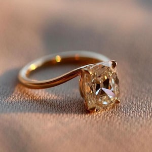 Old Mine 2.50 Ct Cushion Cut Moissanite Engagement Ring, Old Mine Cushion Cut Ring, Elongated Cushion, Solitaire Ring for Her