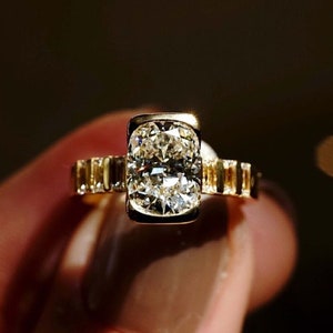 1,80 kt kussengeslepen moissaniet verlovingsring, kussengeslepen ring, langwerpig kussen, ring set ring voor haar
