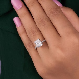 4 Ct Radiant Cut Moissanite Engagement Ring, Crushed Ice Radiant Cut Ring, Elongated Radiant, Hidden Halo Ring