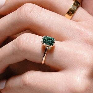 1.77 CT Emerald Cut Engagement Ring, Moissanite Emerald Cut Ring, Moissanite Bezel Set Ring, Yellow Gold Ring