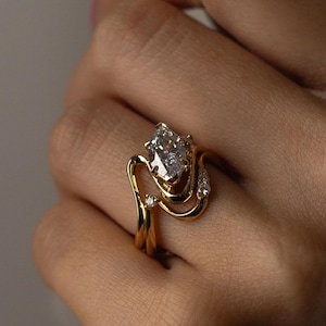 Bridal Set 1.50 Ct Marquise Cut Moissanite Engagement Ring, Wedding Ring, Marquise Cut Ring, Elongated Marquise, Bezel Set Ring