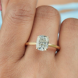 2.80 Ct Cushion Cut Moissanite Engagement Ring, Cushion Cut Ring, Elongated Cushion, Hidden Halo Luxury Ring for Her