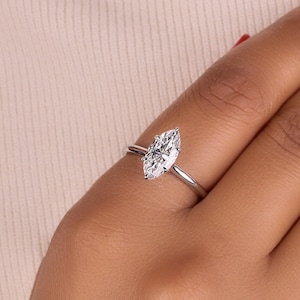2.50 Ct Marquise Cut Moissanite Engagement Ring, Wedding Ring, Marquise Cut Ring, Elongated Marquise, Hidden Halo Luxury Ring for Her