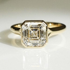 Bezel Set 2.71 Ct Asscher Cut Moissanite Engagement Ring , Asscher Cut Ring, Moissanite Engagement Ring, Asscher Cut Moissanite Ring