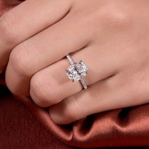 2.60 Ct Cushion Cut Moissanite Engagement Ring, Cushion Cut Ring, Elongated Cushion, Hidden Halo Ring