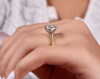 3 Ct Round Brilliant Cut Moissanite Engagement Ring, Round Cut Ring, Hidden Halo Ring, Brilliant Cut Ring