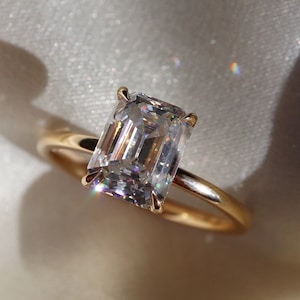 2 Ct Emerald Cut Moissanite Engagement Ring, Emerald Cut Ring, Moissanite Engagement Ring, Solitaire Emerald Cut Ring