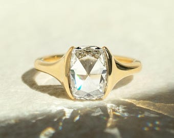 Rose Cut 2 Ct Elongated Cushion Cut Moissanite Engagement Ring , Cushion Cut Ring, Moissanite Engagement Ring, Rose Cut Engagement Ring