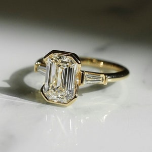 2.01 Ct Emerald Cut Moissanite Engagement Ring, Emerald Cut Ring, Moissanite Engagement Ring, Solitaire Emerald Cut Ring