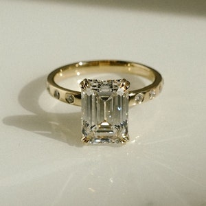 3.60 Ct Emerald Cut Moissanite Engagement Ring, Emerald Cut Ring, Moissanite Engagement Ring, Hidden Halo Ring