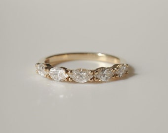 0.40 Ct Marquise Moissanite Wedding Band, Yellow Gold band, Moissanite Band, Matching Band