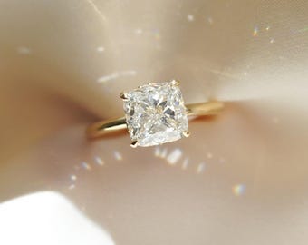 3.13 Ct Cushion Cut Moissanite Engagement Ring, Cushion Cut Ring, Elongated Cushion, Hidden Halo Ring for Her