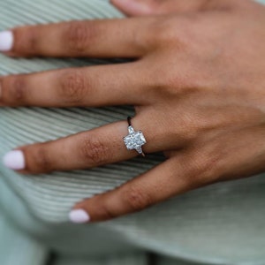 2 Ct Radiant Cut Moissanite Engagement Ring, Crushed Ice Radiant Cut Ring, Elongated Radiant, Three Stone Ring