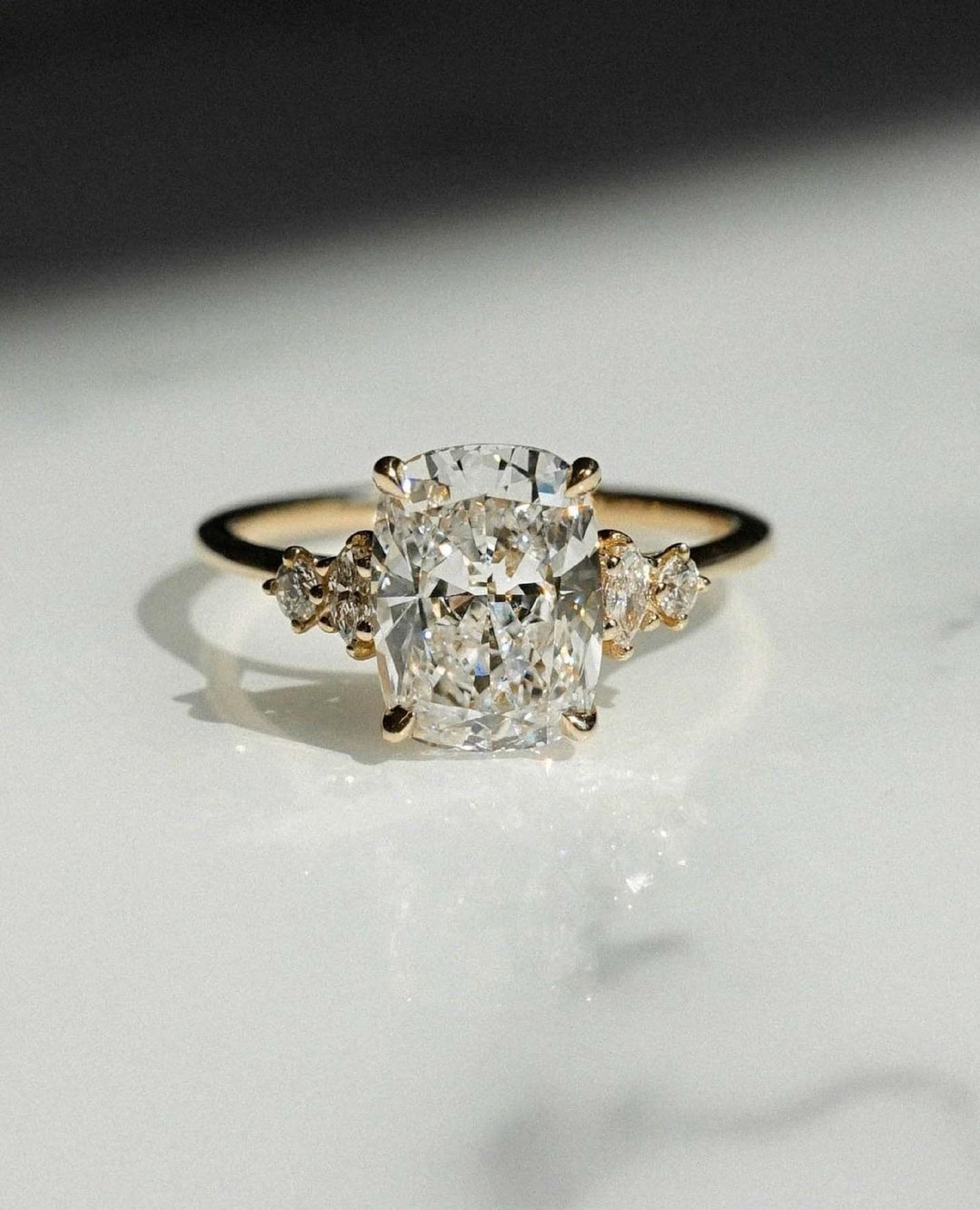 3.02 Ct Cushion Cut Moissanite Engagement Ring, Cushion Cut Ring, Elongated Cushion, Cushion Cut Ring for Her