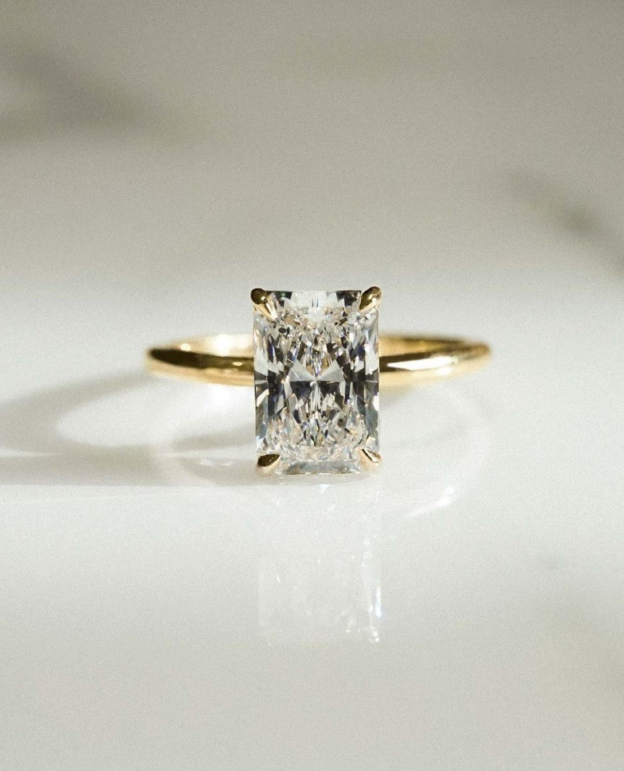 2.71 Ct Radiant Cut Moissanite Engagement Ring, Crushed Ice Radiant Cut Ring, Elongated Radiant, Hidden Halo Ring