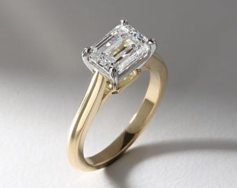 2 Ct Emerald Cut Moissanite Engagement Ring, Emerald Cut Ring, Moissanite Engagement Ring, East West Emerald Cut Ring