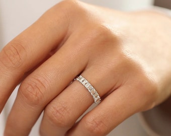 1.01 Ct Emerald Cut Wedding Band Women Moissanite Band Emerald Moissanite Stacking Band
