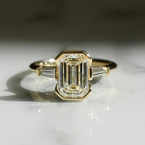 2.01 Ct Emerald Cut Moissanite Engagement Ring, Emerald Cut Ring, Moissanite Engagement Ring, Solitaire Emerald Cut Ring