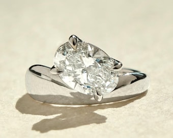 3.08 Ct Oval Cut Moissanite Engagement Ring, Oval Cut Ring, Elongated Oval, Moissanite Engagement Ring, Ice Crushed Oval