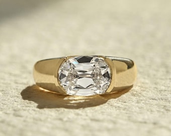 The Lunette Old Mine 3.01 Ct Cushion Cut Moissanite Engagement Ring, Old Mine Cushion Cut Ring, Elongated Cushion, Bezel Set Ring for Her